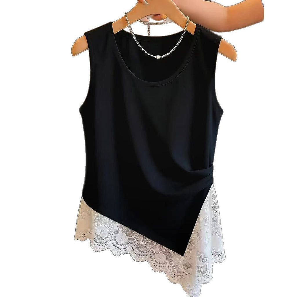 Plus-size Designer-style Lace-trimmed Patchwork Vest – Premium 0 | RICALOUX