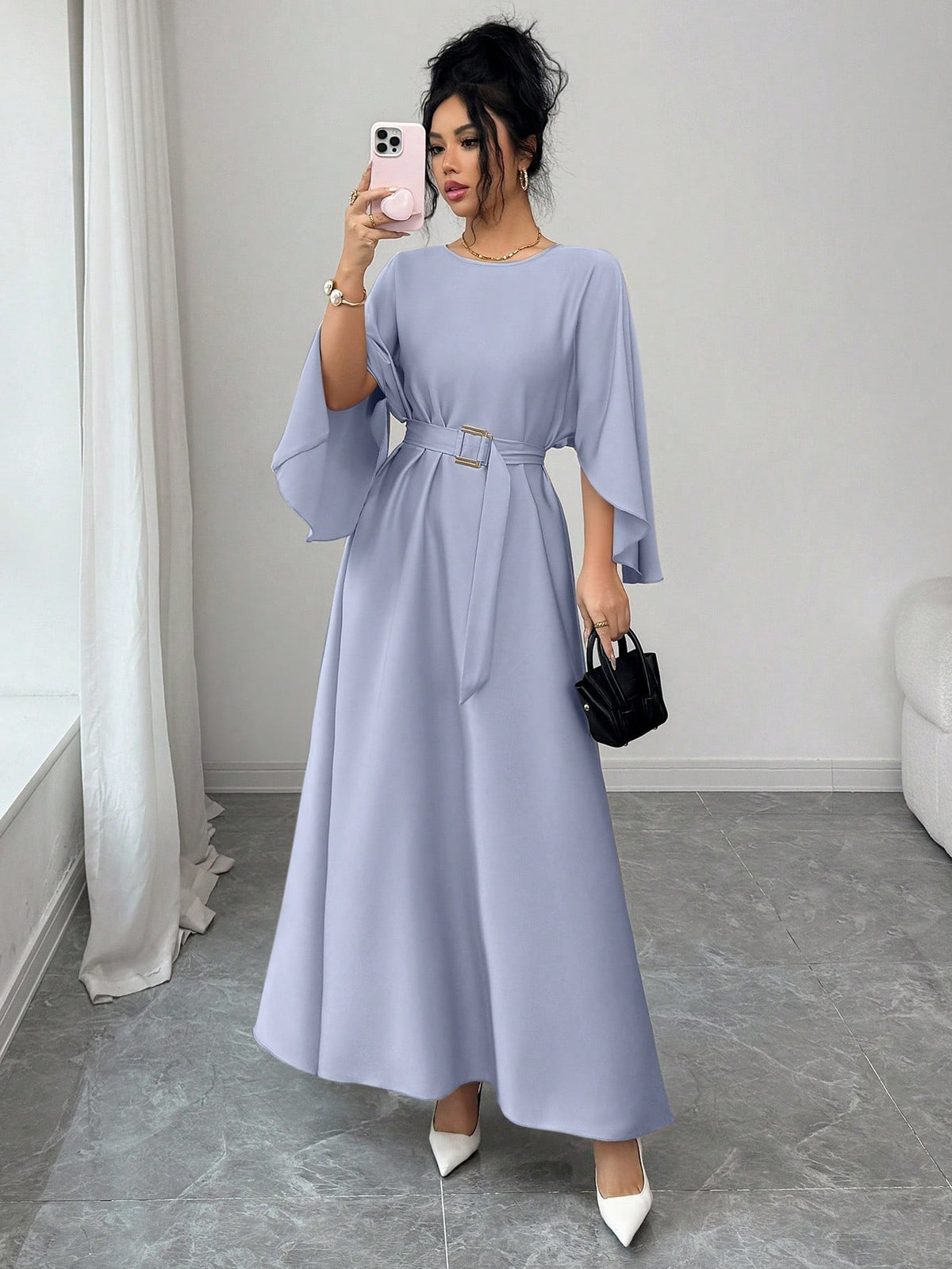 Womens Fashion Round-Neck Defined-Waistline Lace-Up Dress – Premium 0 | RICALOUX