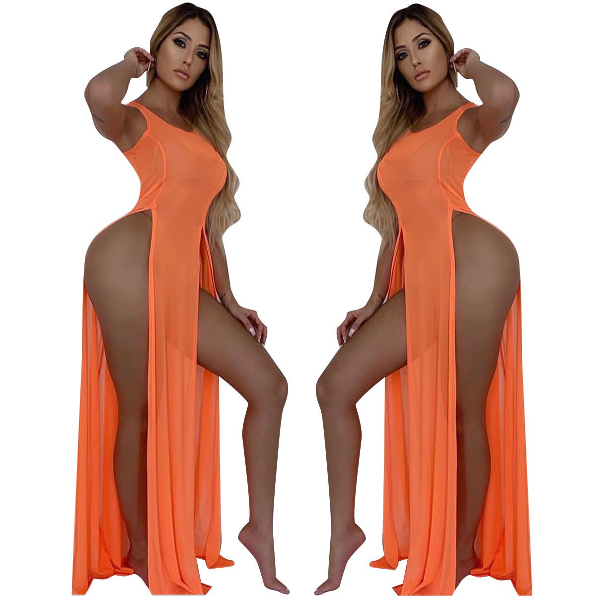 Split color sleeveless beach skirt - RICALOUX