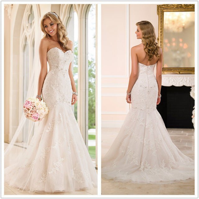 Trailing wedding dress tube top lace wedding dress - RICALOUX