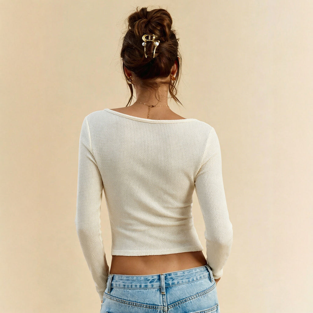 Womens Long-sleeve Top With A Large Round Neckline – Premium 0 | RICALOUX