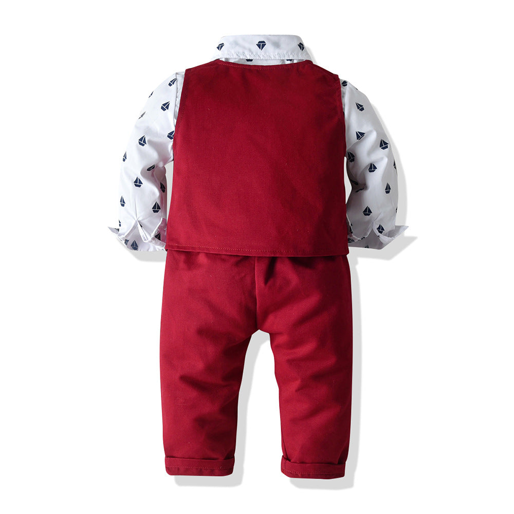 Top and Top Boys Gentleman Clothing Set Cotton Long Sleeve Bowtie Shirt+Waistcoat+Pants 3Pcs Suit Kids Boy Casual Clothes Set by Ricaloux