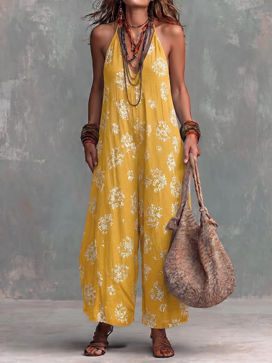 V-neck Sleeveless Printed Womens Jumpsuit by Ricaloux