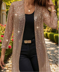 Elegant Semi-sheer Long Cardigan With Shimmering Mesh Detailing For Women by Ricaloux