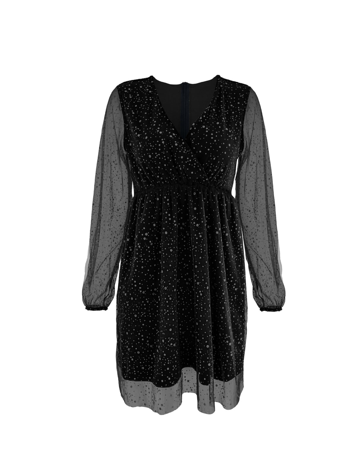 Women's Glitter Mesh Long Sleeve Mini Dress V Neck Wrap Waist Party Cocktail Dress – Premium 4 | RICALOUX