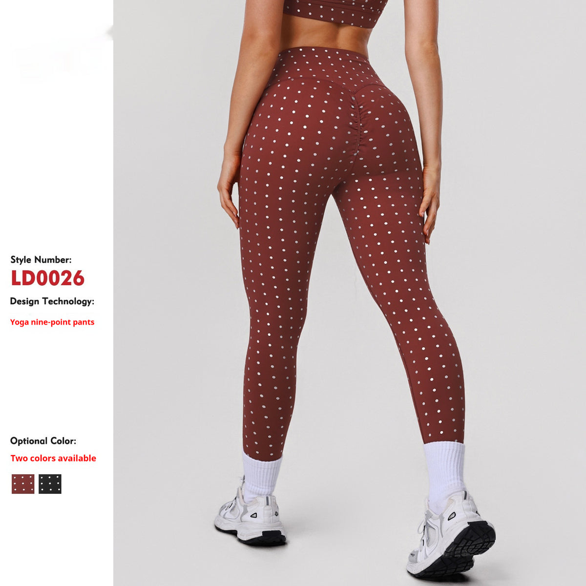 Womens High-Waisted Stretchy Silver-Hot-Stamped Polka-Dot Yoga Pants by Ricaloux