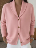 Womens Knitted Cardigan Loose-Fit Lazy Style Soft And Cozy Notch Lapel Solid Color Long-Sleeve Sweater by Ricaloux