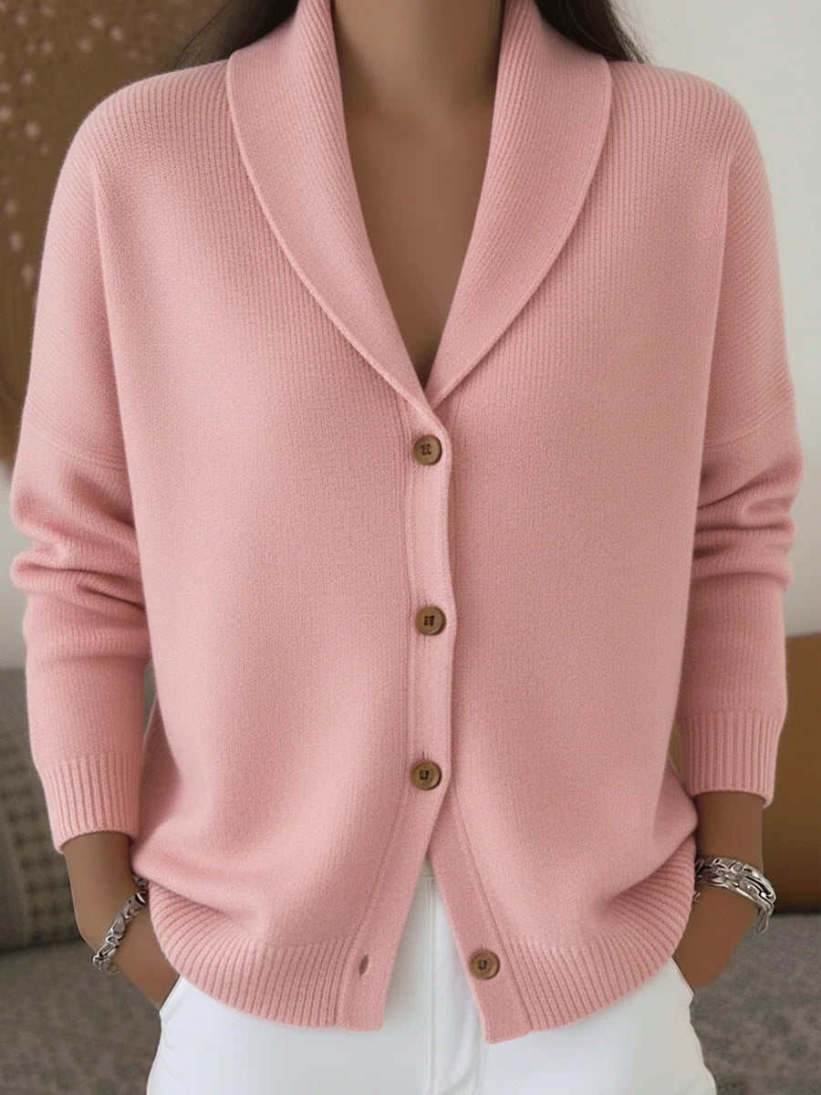 Womens Knitted Cardigan Loose-Fit Lazy Style Soft And Cozy Notch Lapel Solid Color Long-Sleeve Sweater by Ricaloux