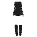Womens Stylish Hollow-out Lace-up Bodysuit And Versatile Leg-sock Set – Premium 0 | RICALOUX