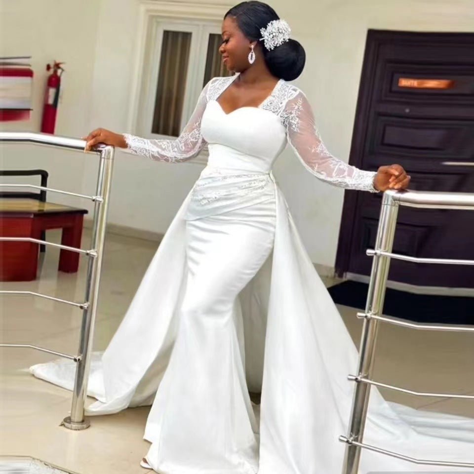 Slim High Waist White Satin Party Bridal Wedding Dress - RICALOUX