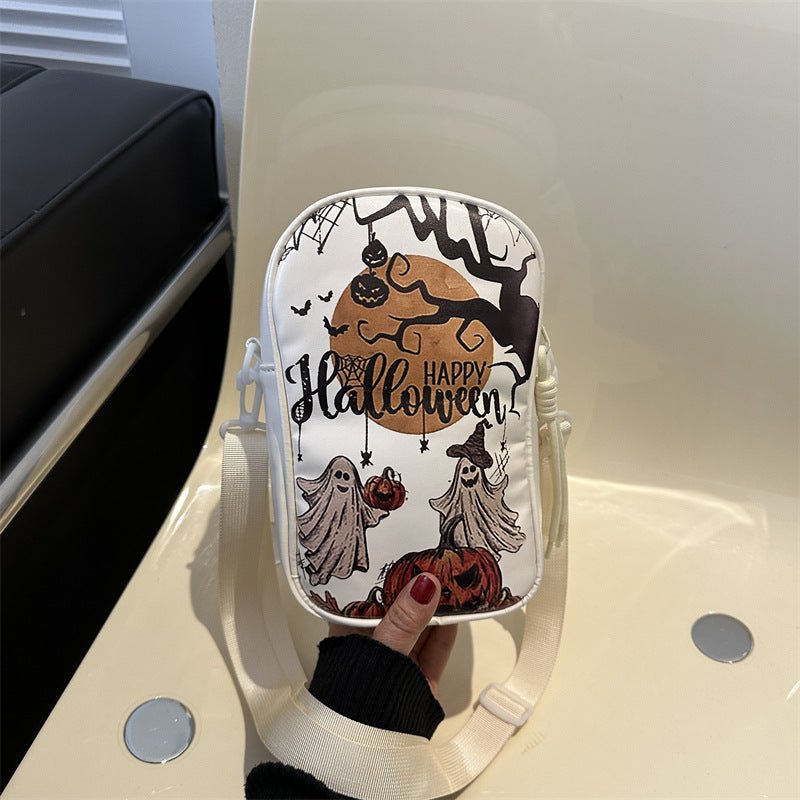 Halloween Graffiti Phone Bag Girls Funny Cartoon Pumpkin Ghost Bat Print Crossbody Bag For Women Mini Personality Creative Shoulder Bags - RICALOUX