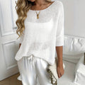 Thin Crew-neck Flared-sleeve Knit Top by Ricaloux