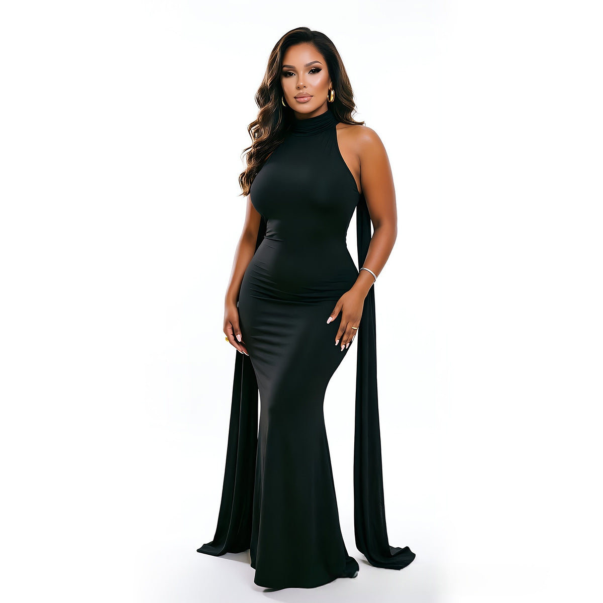 Figure-flattering Slimming Dress With A Cape by Ricaloux