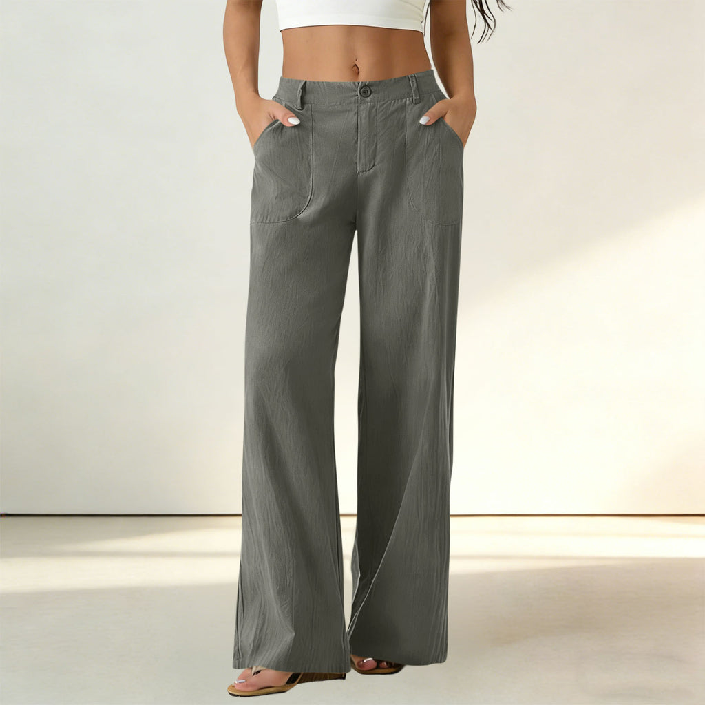 Womens Formal Suit Pants Elastic Waistband Patch Pockets Solid Color by Ricaloux