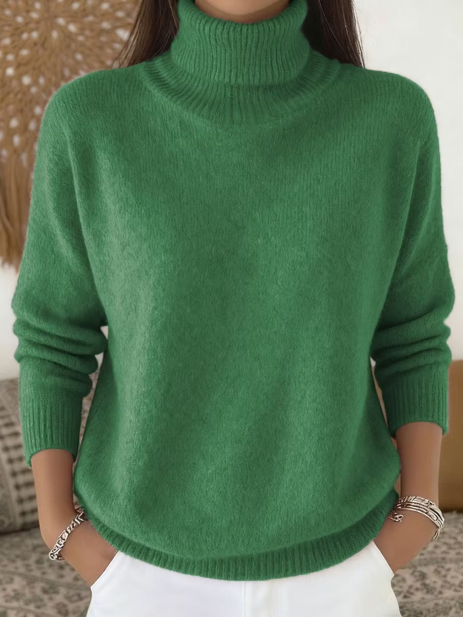 Womens Loose-fitting Solid-color Turtleneck Pullover Knit Sweater by Ricaloux