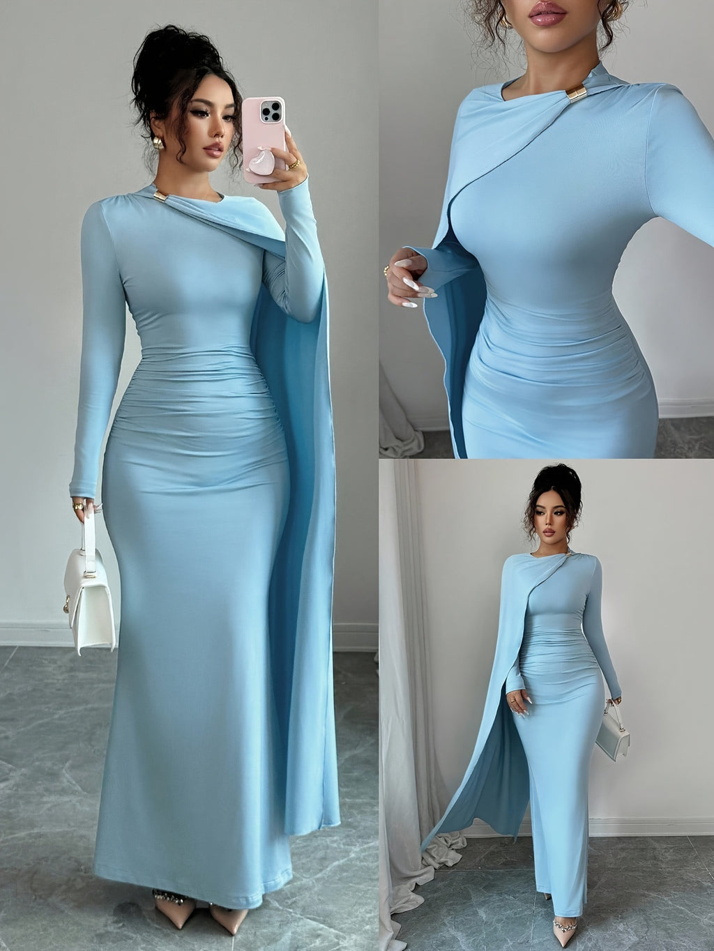 Womens AutumnWinter New Elegant Sky-Blue Versatile Dress by Ricaloux