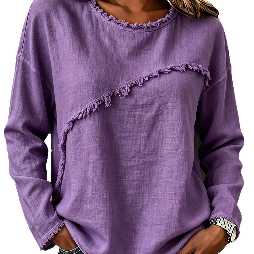 Round-neck Patchwork Lace Long-sleeve T-shirt Casual Top by Ricaloux