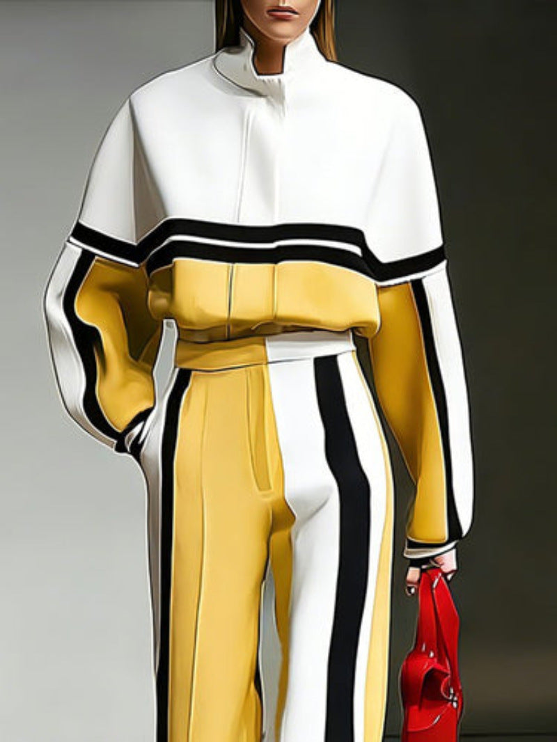 Color-block Sporty Hoodie And Wide-leg Pants Set by Ricaloux