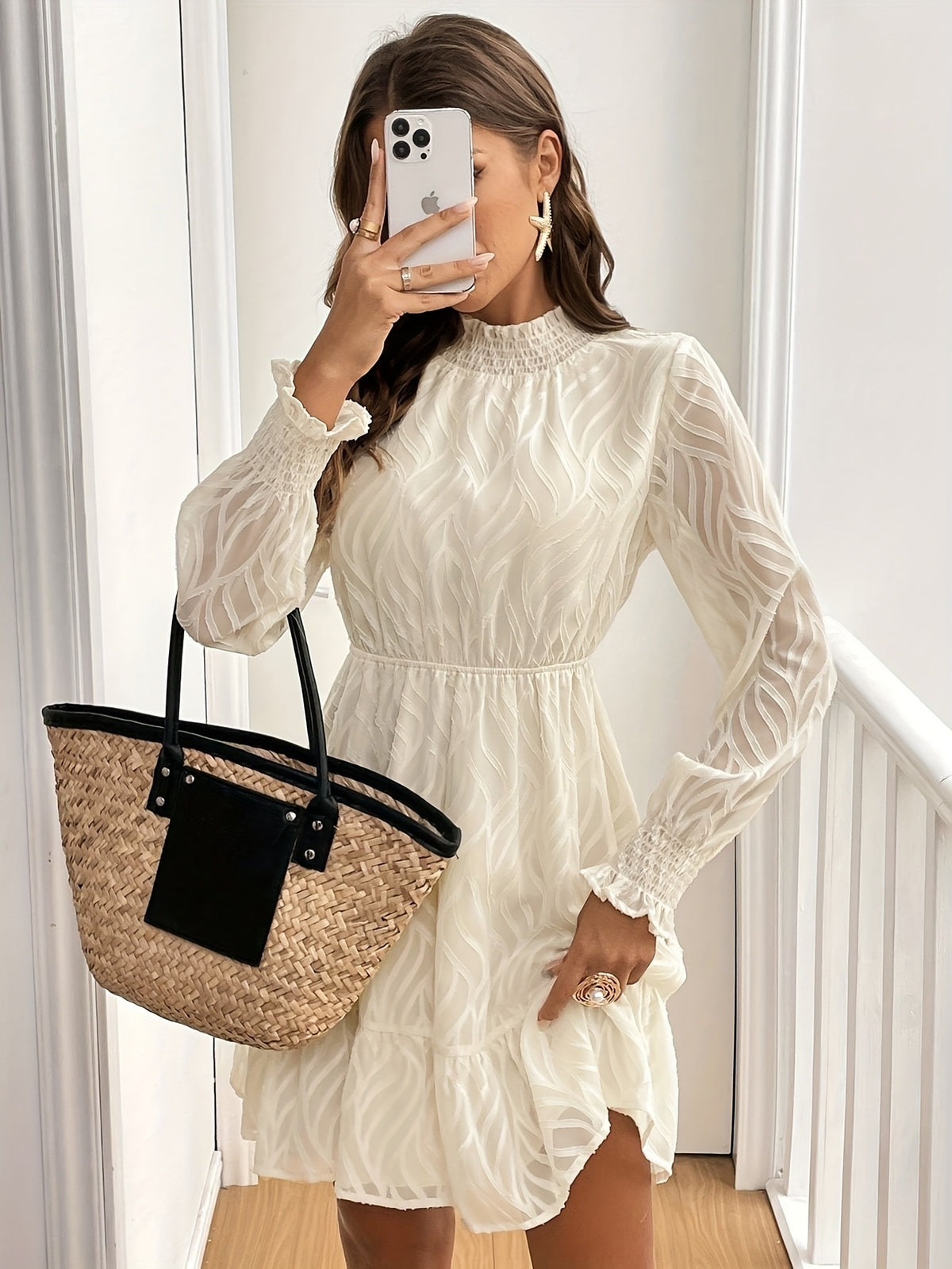 Womens Long-Sleeve Dress Turtleneck With Ruffled Hem A-Line Skirt – Premium 0 | RICALOUX