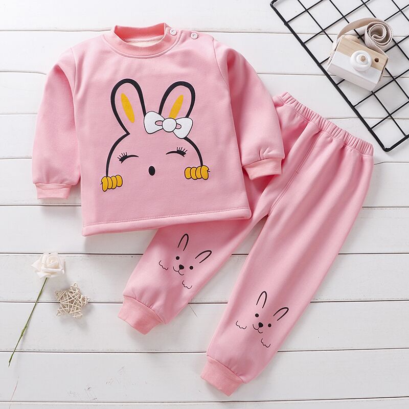 Children's Thermal Underwear Set Fleece-lined Thickened Boys' Clothes Infant Autumn And Winter Clothes Baby Girl Warm Clothing Suit - RICALOUX