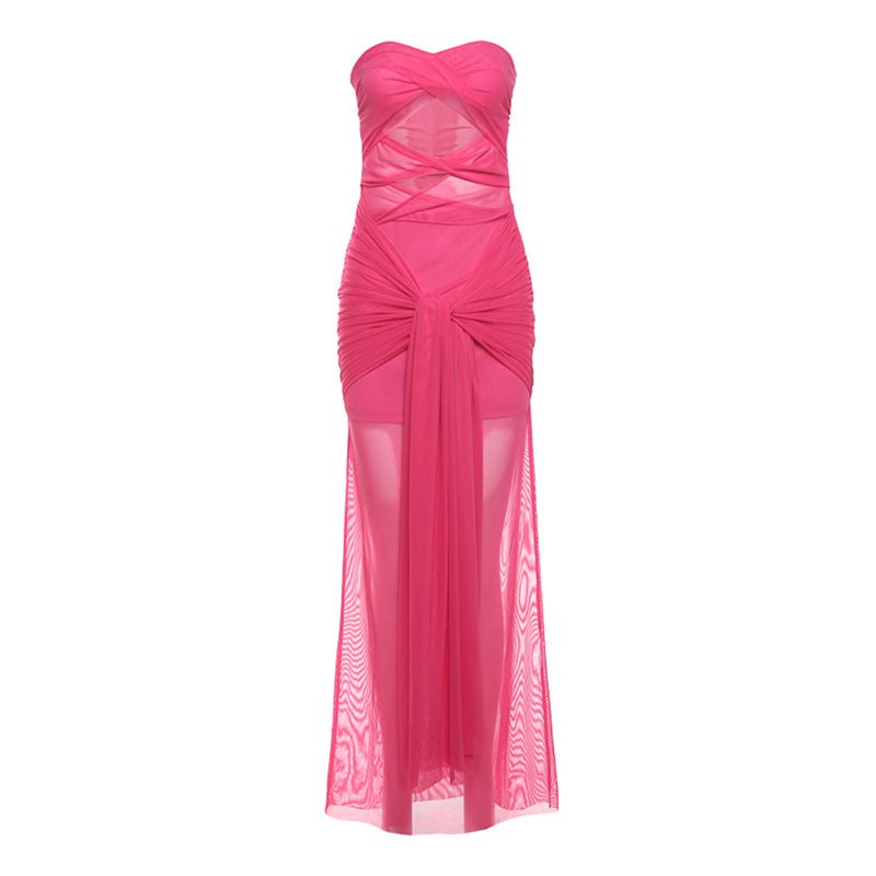 Spring New Women's Bra Line Neck Perspective Tie Up Dress - RICALOUX