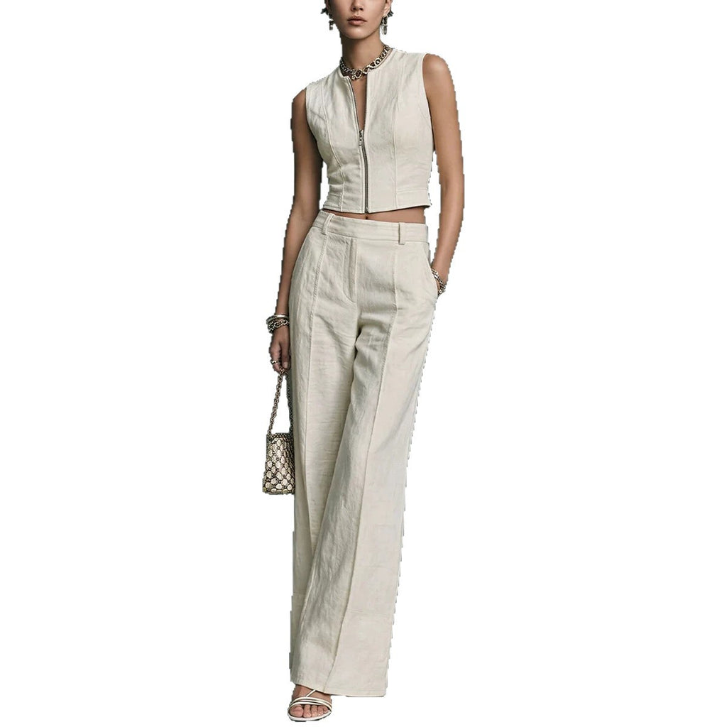 Sleeveless Top And Straight-leg Casual Pants Set by Ricaloux