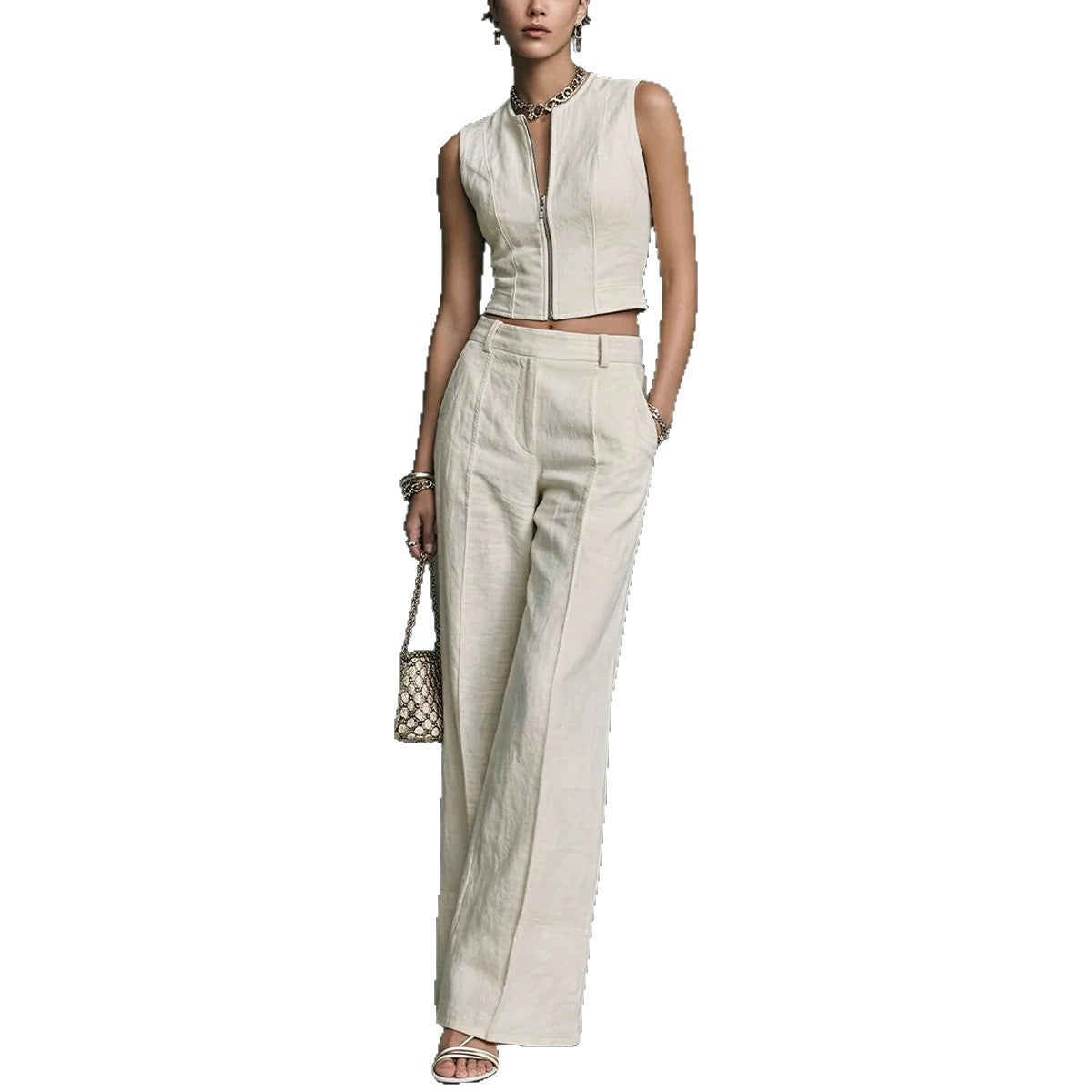 Sleeveless Top And Straight-leg Casual Pants Set by Ricaloux