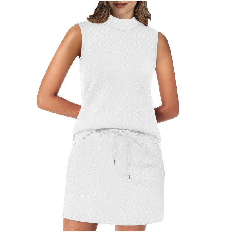 Sleeveless Stand-Neck Top And Short Skirt Two-Piece Set For Summer Beach Vacations by Ricaloux
