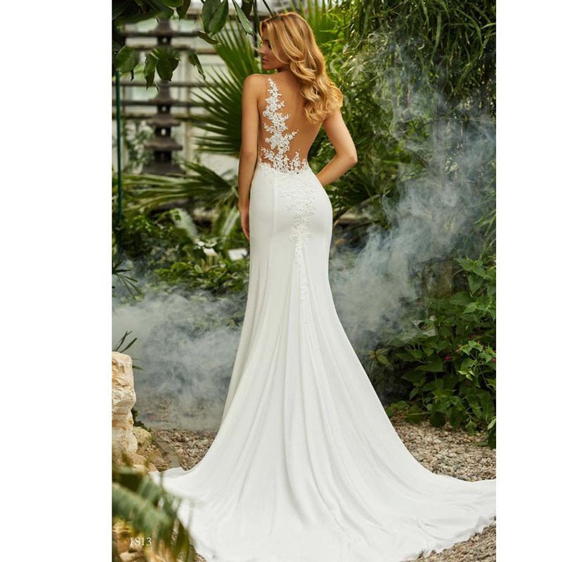 Retro round neck sexy little tail bridal wedding dress - RICALOUX