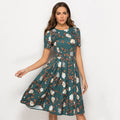 Women's green short sleeve floral dress - RICALOUX
