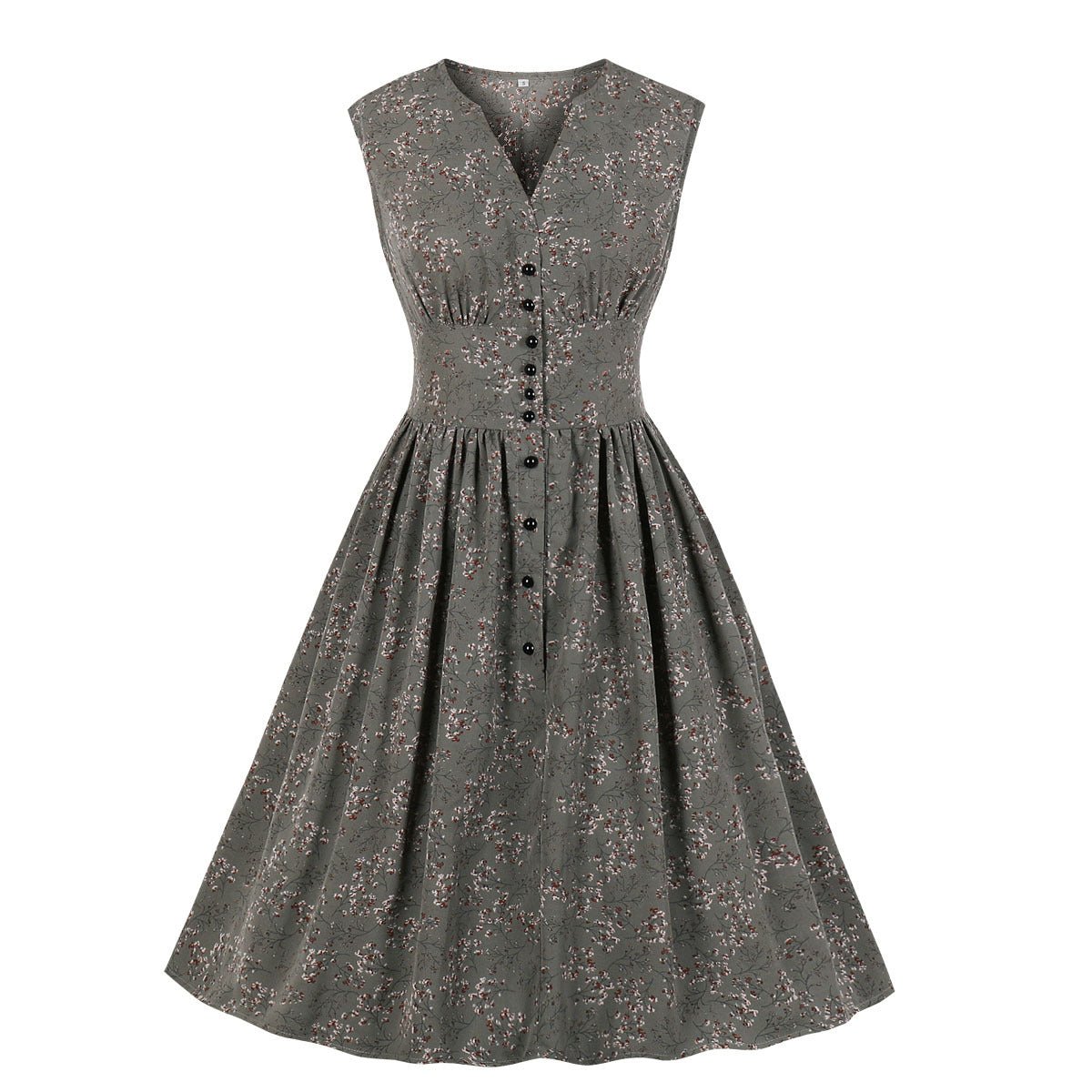 Women's long sleeveless retro floral dress - RICALOUX