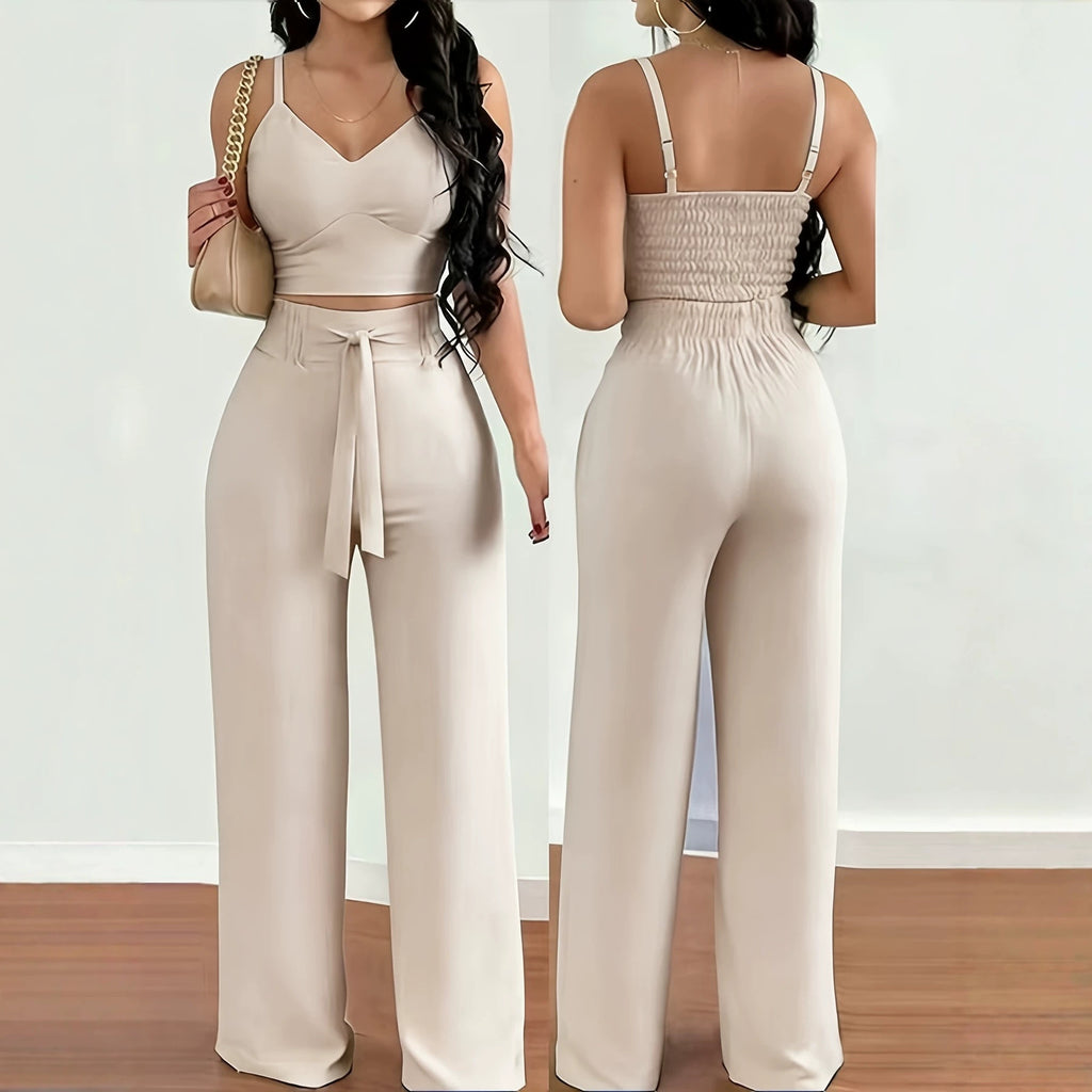 Womens Stretchy Camisole And Wide-leg Pants Set by Ricaloux