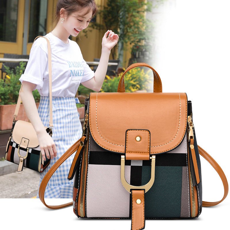 Women Grid Backpacks Female School Bag Girls Travel Bag - RICALOUX