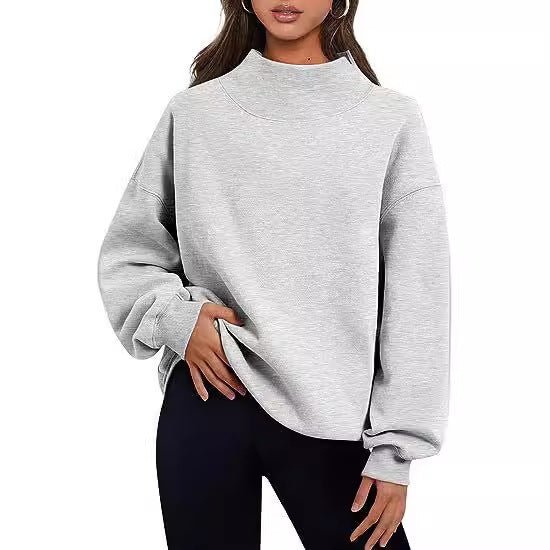 Casual Style Fleece Shirt Thick Half Turtleneck Loose Women's Sweater - RICALOUX