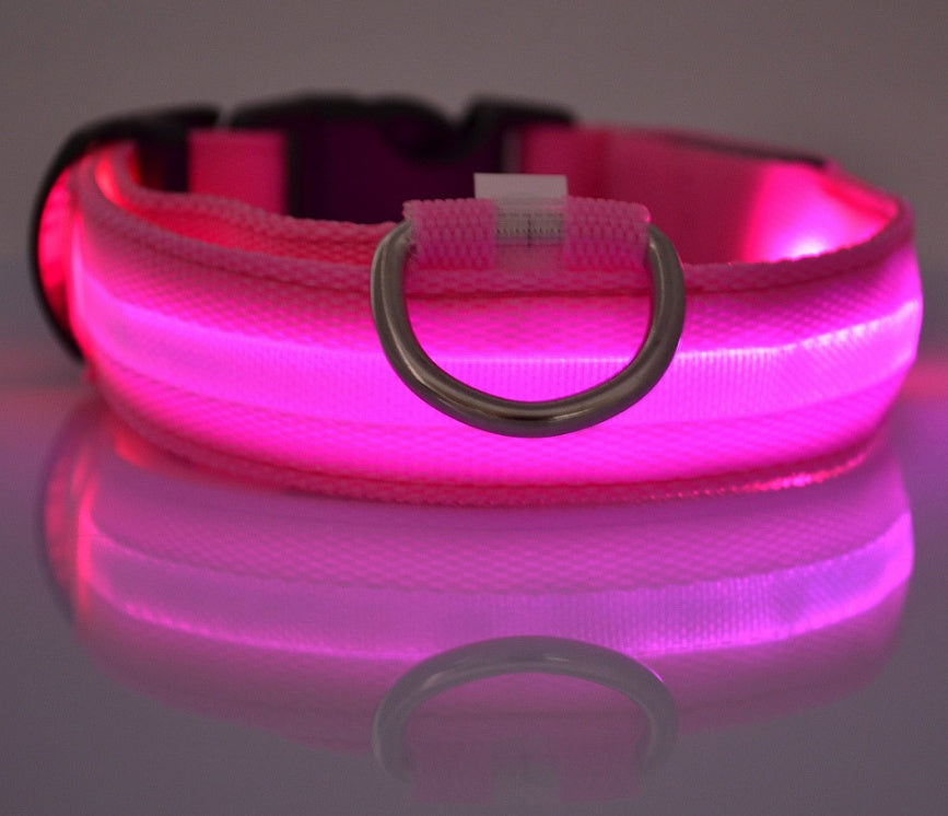 Nylon LED Pet Dog Luminous Collar Night Safety Flashing Glow in Dark Dog Cat Leash Adjustable Pet Supplies by Ricaloux