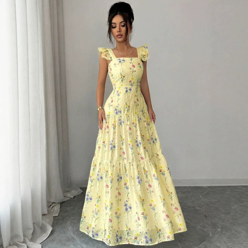 Womens Spaghetti-strap Floral French-style Dress – Premium 0 | RICALOUX