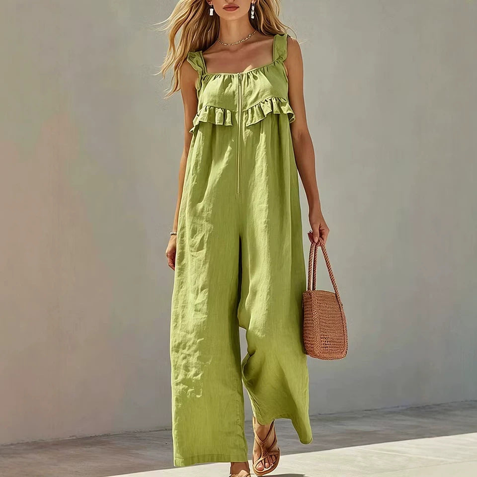 Womens Sleeveless Strap Solid-color Jumpsuit by Ricaloux