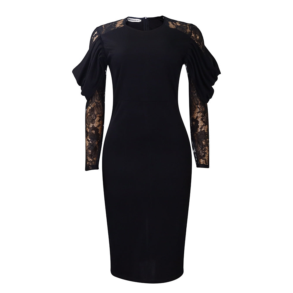 Fashionable And Elegant Lace-panelled Slim-fit Sexy African-style Office Dress For Women by Ricaloux