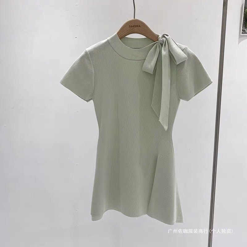 Bow-tie Lace-up Round-neck Short-sleeve Lightweight Dress – Premium 0 | RICALOUX