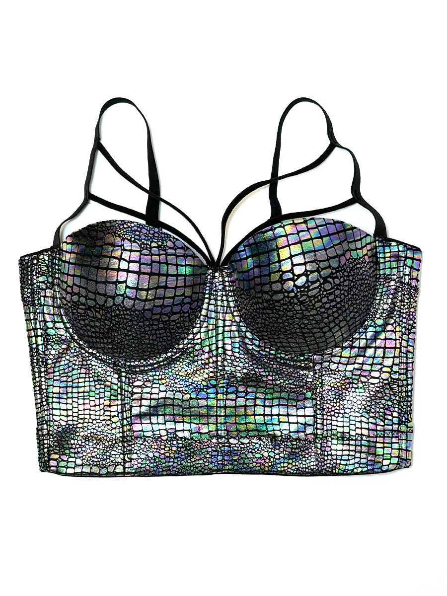 Sparkling Snakeskin-embossed Gold-stamped Strap Bra With Cup Support – Premium 0 | RICALOUX