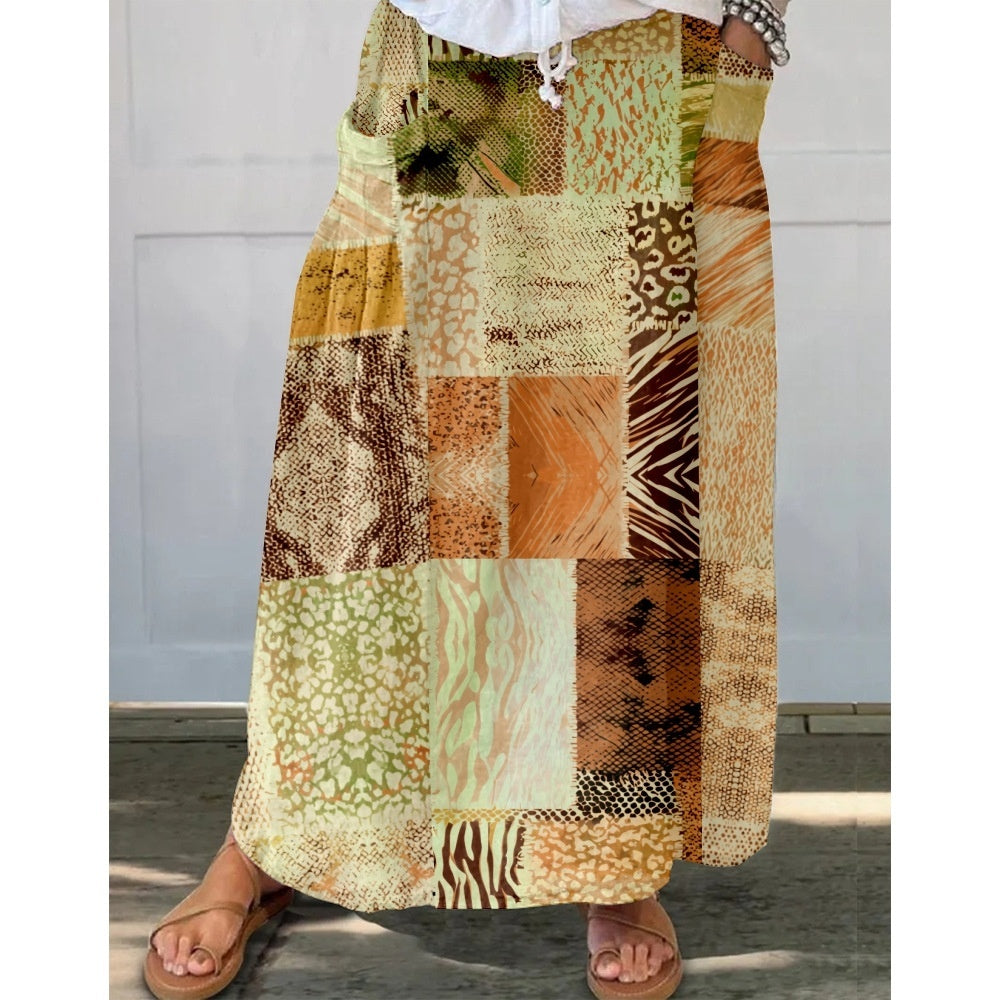 Womens Fashionable Printed Plus-Size Skirt With Pockets by Ricaloux