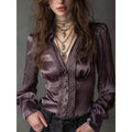 Womens Satin Long-sleeve Shirt With A Turn-down Collar by Ricaloux