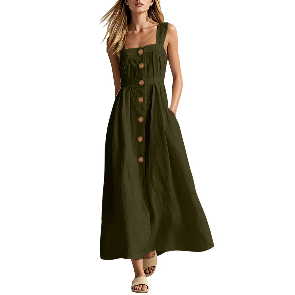 Solid-color Decorative-Button Womens Casual Dress by Ricaloux