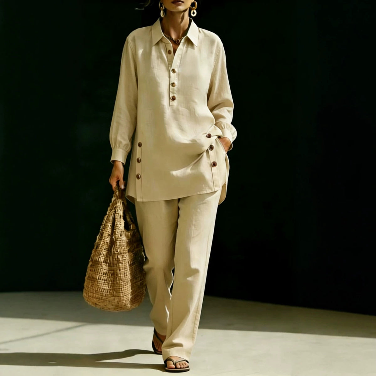 Long-sleeve Shirt And Casual Trousers Two-piece Set – Premium 0 | RICALOUX