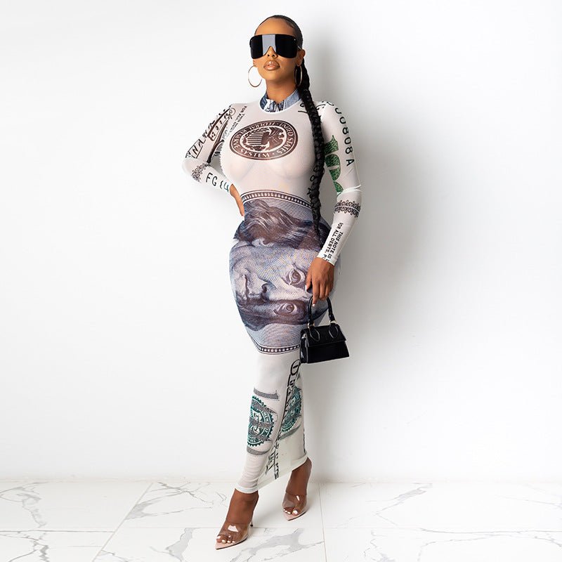 See-through long-sleeved one-piece dress - RICALOUX
