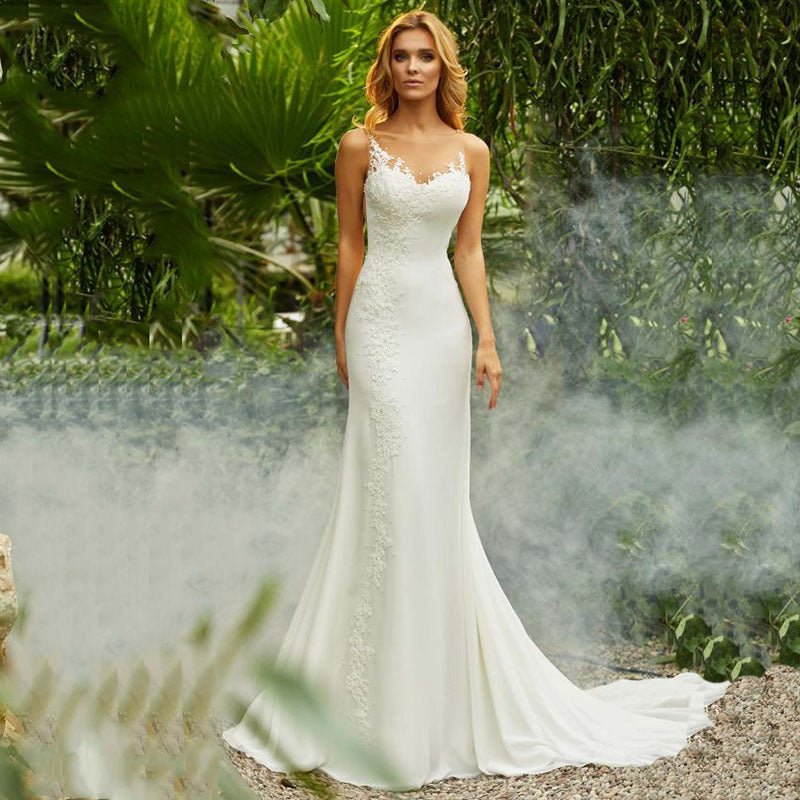 Retro round neck sexy little tail bridal wedding dress - RICALOUX