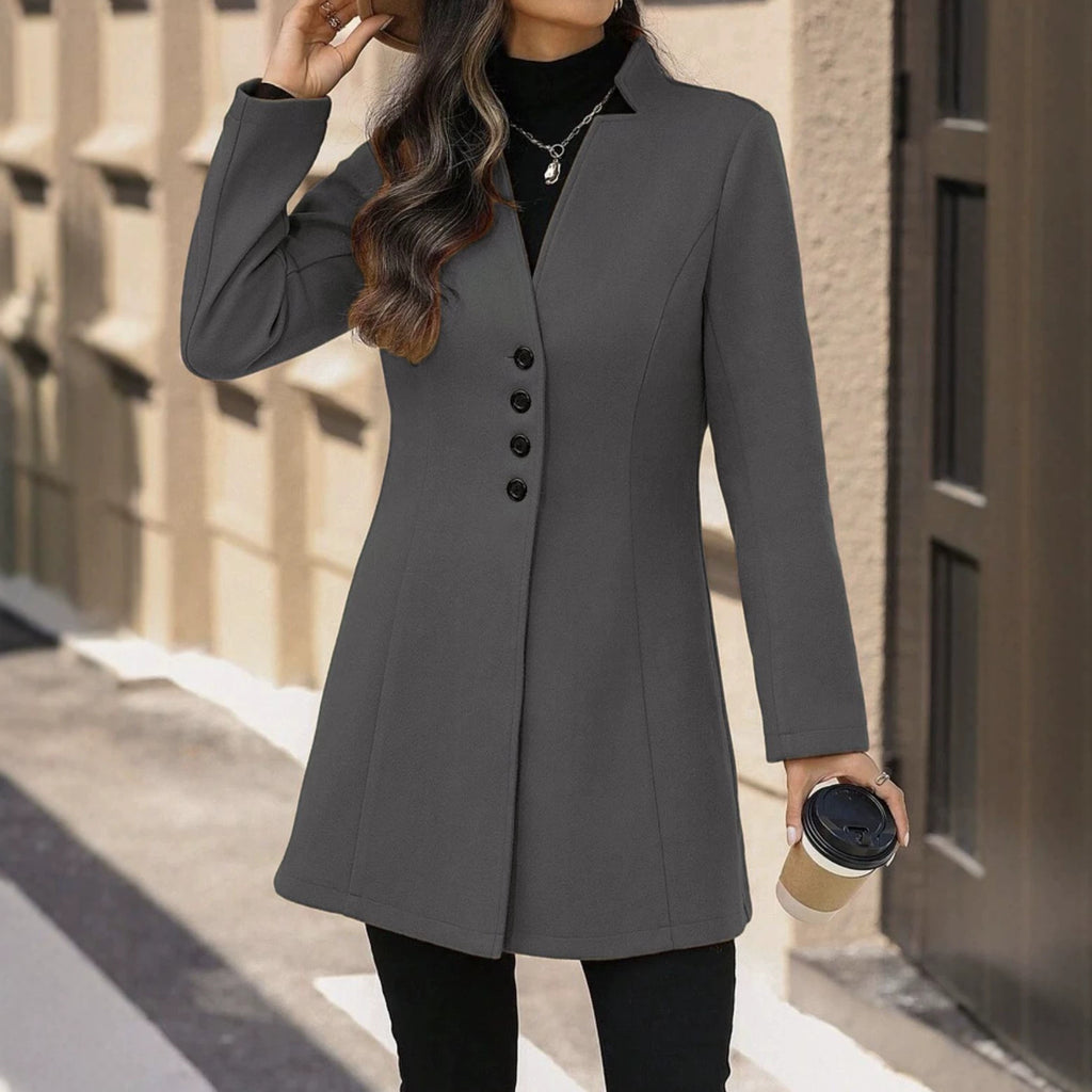 Elegant Wool Stand-collar Trench Coat Mid-length Style For Women by Ricaloux