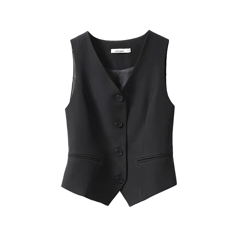 Womens Solid-color Versatile Blazer Vest by Ricaloux