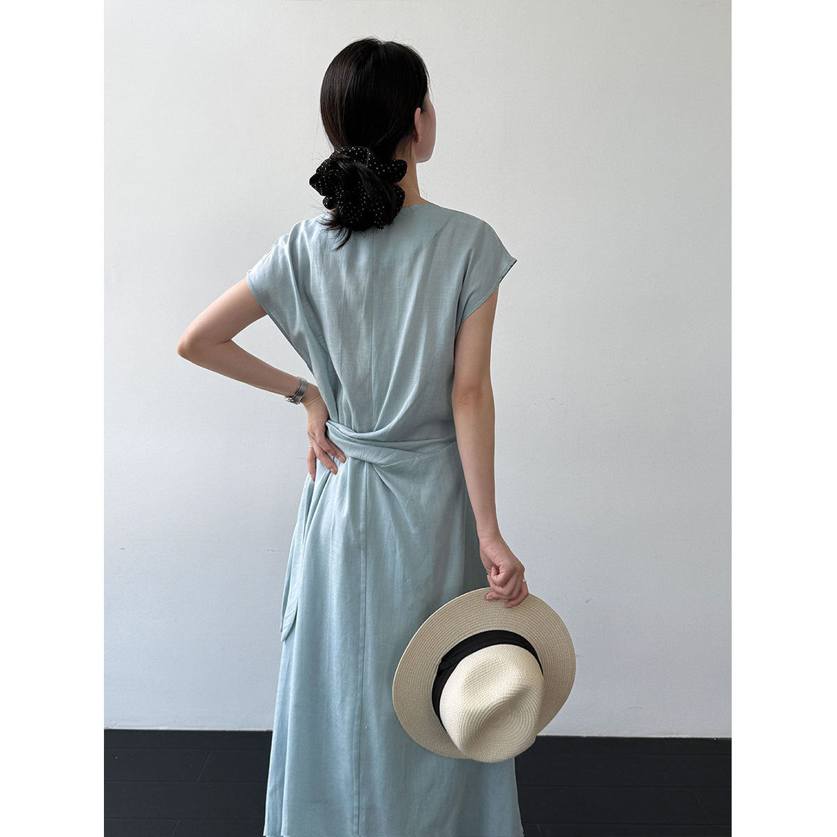 Womens Flax Irregular Strap Cinched Waist Dress – Premium 0 | RICALOUX