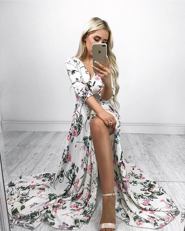 V-neck mid-sleeve single-breasted dress - RICALOUX